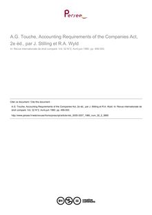 A.G. Touche, Accounting Requirements of the Companies Act, 2e éd., par J. Stilling et R.A. Wyld - note biblio ; n°2 ; vol.32, pg 499-500