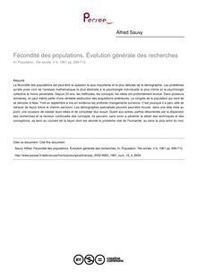 Fécondité des populations. Évolution générale des recherches - article ; n°4 ; vol.16, pg 699-712