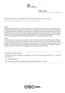 Normalisation, certification et coordination, un survey - article ; n°1 ; vol.111, pg 97-122
