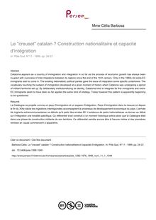 Le creuset catalan ? Construction nationalitaire et capacité d intégration - article ; n°1 ; vol.11, pg 24-37