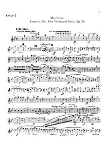 Partition hautbois 1, 2, violon Concerto No 1, G minor, Bruch, Max
