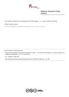 La lutte contre le racisme en Europe : I - Les instruments internationaux - article ; n°3 ; vol.11, pg 205-219