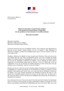 Réponse de Jean-Marc Ayrault, Premier ministre, à une question de François Brottes (Groupe SRC) lors des questions au Gouvernement à l’Assemblée nationale (23 avril 2013)