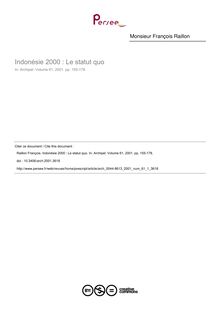 Indonésie 2000 : Le statut quo - article ; n°1 ; vol.61, pg 155-178