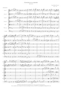 Partition complète, Concerto pour 2 enregistrements, A minor, Telemann, Georg Philipp