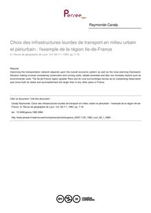 Choix des infrastructures lourdes de transport en milieu urbain et périurbain : l exemple de la région Ile-de-France - article ; n°1 ; vol.58, pg 7-18