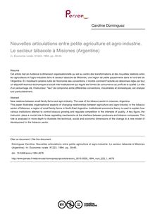Nouvelles articulations entre petite agriculture et agro-industrie. Le secteur tabacole à Misiones (Argentine) - article ; n°1 ; vol.223, pg 39-45