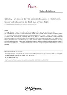 Conakry : un modèle de ville coloniale française ? Règlements fonciers et urbanisme, de 1885 aux années 1920. - article ; n°99 ; vol.25, pg 309-335