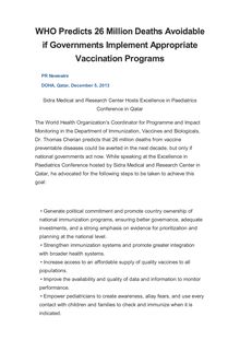 WHO Predicts 26 Million Deaths Avoidable if Governments Implement Appropriate Vaccination Programs