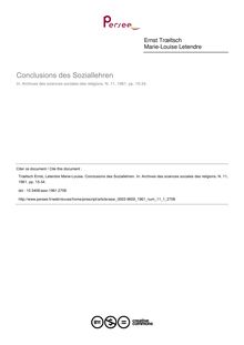 Conclusions des Soziallehren - article ; n°1 ; vol.11, pg 15-34