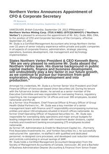 Northern Vertex Announces Appointment of CFO & Corporate Secretary