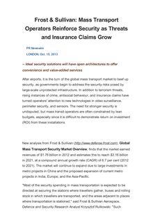 Frost & Sullivan: Mass Transport Operators Reinforce Security as Threats and Insurance Claims Grow