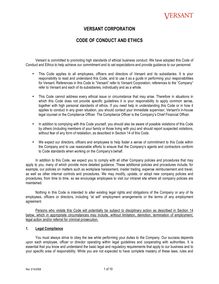 VERSANT CORPORATION CODE OF CONDUCT AND ETHICS