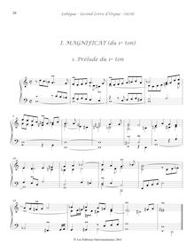 Partition , Magnificat du 1er ton, Prélude du 1er ton - , Duo du 1er (ton), Récit pour le Cromhorne, Basse de Trompette - , Trio du 1er ton - , Dialogue du Premier (ton) - , Plein Jeu, Deuxième Livre d Orgue