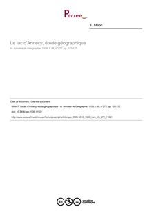 Le lac d Annecy, étude géographique  - article ; n°272 ; vol.48, pg 120-137