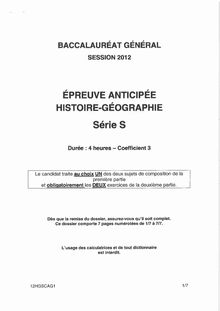 Sujet du bac serie S 2012: Histoire- géographie-antilles-guyane