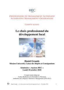 Le choix professionnel du développement local - par Daniel Grande
