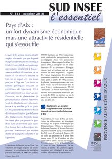 Pays d Aix : un fort dynamisme économique mais une attractivité résidentielle qui s essouffle