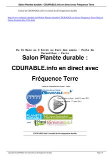 Salon Planète durable : CDURABLE.info en direct avec Fréquence ...