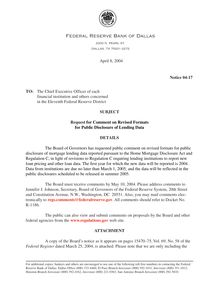 Request for Comment on Revised Formats for Public Disclosure of  Lending Data - District Notice 04-17