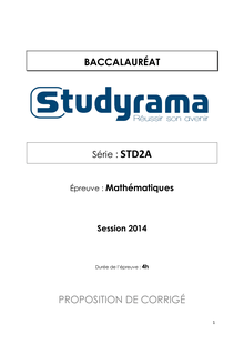 Corrigé Bac STD2A Mathématiques 2014