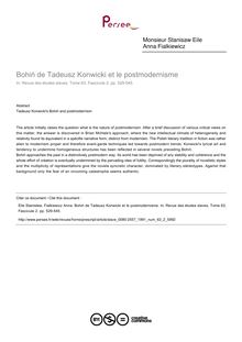 Bohi? de Tadeusz Konwicki et le postmodernisme - article ; n°2 ; vol.63, pg 529-545