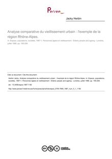 Analyse comparative du vieillissement urbain : l exemple de la région Rhône-Alpes. - article ; n°1 ; vol.5, pg 195-206