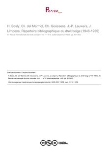 H. Bosly, Cli. del Marmol, Ch. Goossens, J.-P. Lauwers, J. Limpens, Répertoire bibliographique du droit beige (1946-1955) - note biblio ; n°3 ; vol.11, pg 601-602