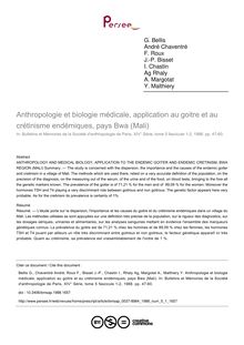 Anthropologie et biologie médicale, application au goitre et au crétinisme endémiques, pays Bwa (Mali) - article ; n°1 ; vol.5, pg 47-60