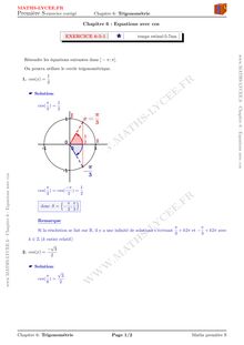 Première S-Chapitre trigonométrie: équations  (exercice corrigé)