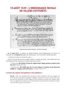 15 AOÛT 1539 : L ORDONNANCE ROYALE DE VILLERS ...
