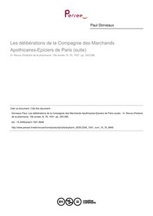 Les délibérations de la Compagnie des Marchands Apothicaires-Epiciers de Paris (suite)  - article ; n°76 ; vol.19, pg 293-296