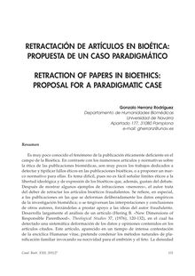 Retractación de Artículos en Bioética: Propuesta de Un Caso Paradigmático (Retraction of Papers in Bioethics: Proposal For a Paradigmatic Case)