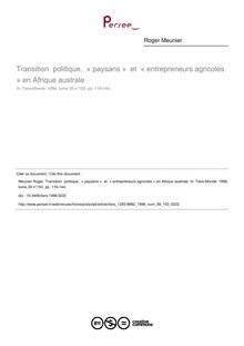 Transition  politique,  « paysans »  et  « entrepreneurs agricoles » en Afrique australe - article ; n°153 ; vol.39, pg 119-144