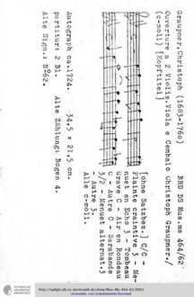 Partition complète, Ouverture en C minor, GWV 413, C minor, Graupner, Christoph