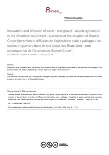 Innovation and diffusion of sand - and gravel - mulch agriculture in the American southwest : a product of the eruption of Sunset Crater [Invention et diffusion de l agriculture avec « paillage » de sables et graviers dans le sud-ouest des Etats-Unis : une conséquence de l éruption de Sunset Crater] - article ; n°1 ; vol.9, pg 61-69