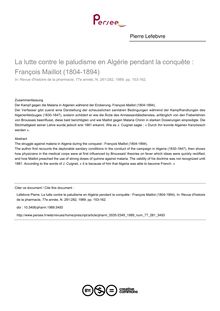 La lutte contre le paludisme en Algérie pendant la conquête : François Maillot (1804-1894) - article ; n°281 ; vol.77, pg 153-162