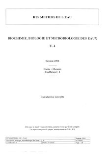 Biochimie, biologie et microbiologie des eaux 2004 BTS Métiers de l eau