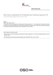 Des notes marginales du Vindobonensis historicus graecus 70 - article ; n°1 ; vol.45, pg 59-75