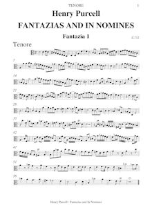 Partition ténor (C clef), Fantazias et en Nomines, Purcell, Henry