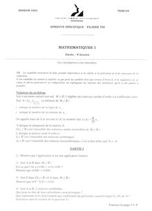 Mathématiques 1 2002 Classe Prepa TSI Concours Instituts Nat. Polytechniques (INP - ENSI)