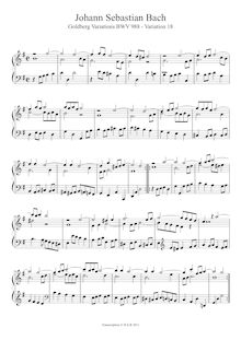 Partition Variation 18, Goldberg-Variationen, Goldberg Variations ; Aria mit 30 Veränderungen ; Clavier-Übung IV