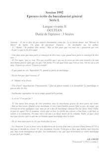 Occitan - Langue d Oc (Gascon) LV2 1992 Littéraire Baccalauréat général