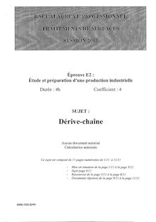 Etude et préparation d une production industrielle 2005 Bac Pro - Traitements de surfaces
