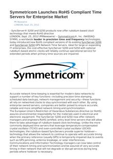Symmetricom Launches RoHS Compliant Time Servers for Enterprise Market