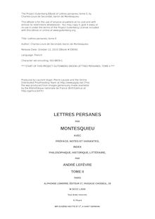 Lettres persanes, tome II par baron de Montesquieu et Charles