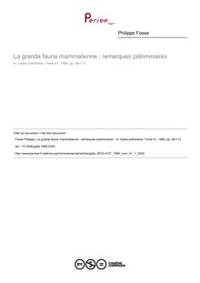 La grande faune mammalienne : remarques préliminaires  - article ; n°1 ; vol.41, pg 98-113