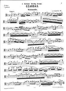Partition de violoncelle, Czardas, Fischer, Adolphe