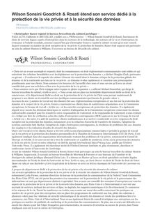Wilson Sonsini Goodrich & Rosati étend son service dédié à la protection de la vie privée et à la sécurité des données
