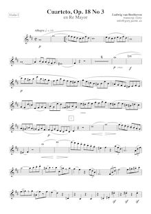 Partition violon 1, corde quatuor No.3, Op.18/3, D major, Beethoven, Ludwig van par Ludwig van Beethoven